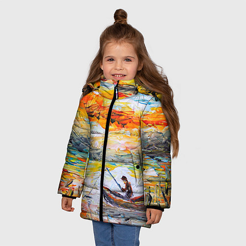 Зимняя куртка для девочки Рыбак на лодке / 3D-Черный – фото 3