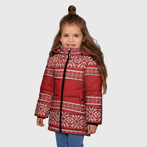 Зимняя куртка для девочки Вязанный принт / 3D-Черный – фото 3