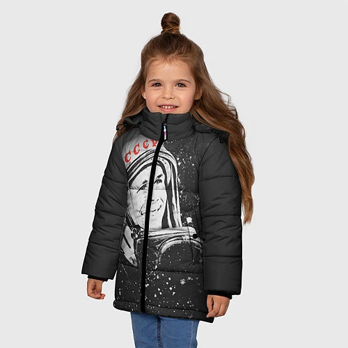 Зимняя куртка для девочки Гагарин в космосе / 3D-Черный – фото 3
