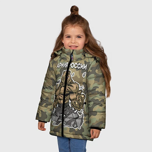 Зимняя куртка для девочки Армия России: ярость медведя / 3D-Черный – фото 3