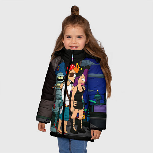 Зимняя куртка для девочки Футурама пати / 3D-Черный – фото 3
