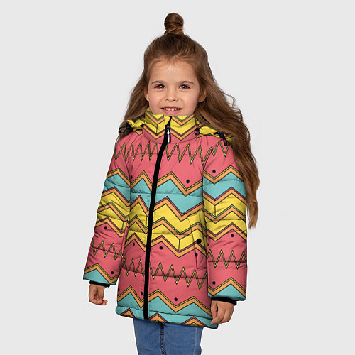 Зимняя куртка для девочки Цветные зигзаги / 3D-Черный – фото 3