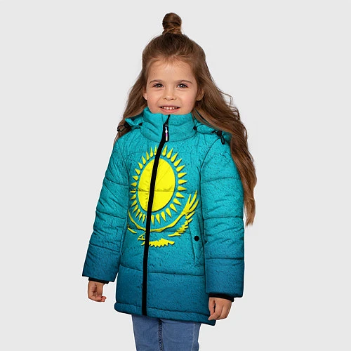 Зимняя куртка для девочки Флаг Казахстана / 3D-Черный – фото 3