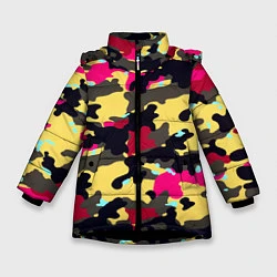 Зимняя куртка для девочки Камуфляж: желтый/черный/розовый