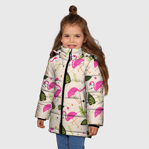 Зимняя куртка для девочки Нежный фламинго / 3D-Черный – фото 3