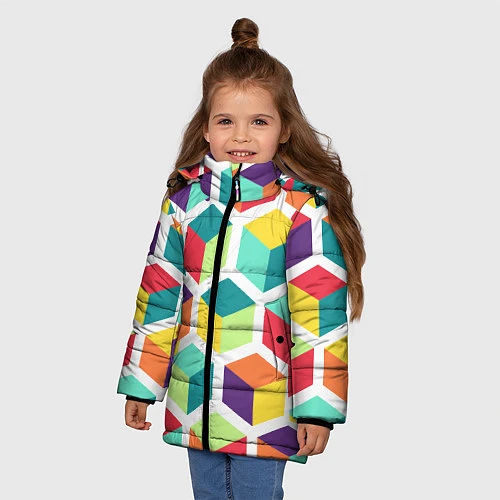 Зимняя куртка для девочки 3D кубы / 3D-Черный – фото 3