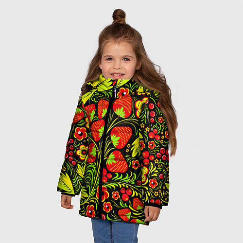 Зимняя куртка для девочки Хохлома: земляника / 3D-Черный – фото 3