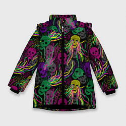 Куртка зимняя для девочки Черепки, цвет: 3D-черный