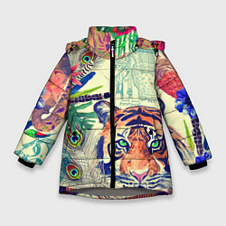 Куртка зимняя для девочки Индийский тигр, цвет: 3D-светло-серый