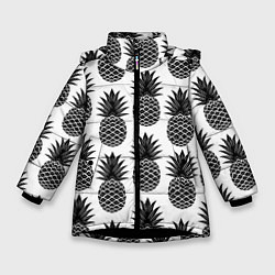 Куртка зимняя для девочки Ананасы 3, цвет: 3D-черный