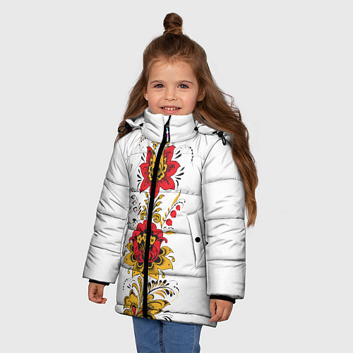 Зимняя куртка для девочки Хохлома: цветы / 3D-Черный – фото 3