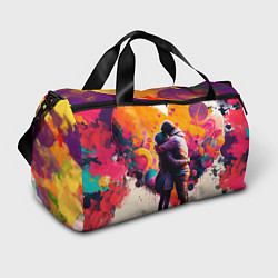 Сумки спортивные Объятие на фоне сердца, цвет: 3D-принт