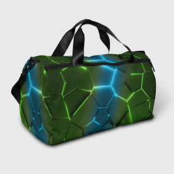 Сумки спортивные Сине-зеленые неоновые плиты в разломе, цвет: 3D-принт