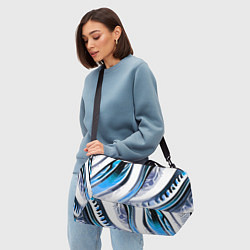 Сумки спортивные Волнистая бело-синяя абстракция, цвет: 3D-принт — фото 2