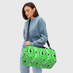 Сумки спортивные Бело-зелёные техно полосы на чёрном фоне, цвет: 3D-принт — фото 2