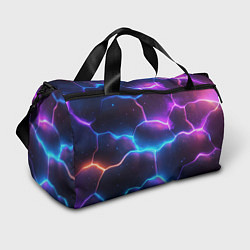 Сумки спортивные Синие и фиолетовые молнии в разломе, цвет: 3D-принт