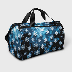 Сумки спортивные Стилизованный паттерн со снежинками тёмно-синий, цвет: 3D-принт
