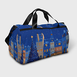 Сумки спортивные Синяя новогодняя елочка во дворе, цвет: 3D-принт