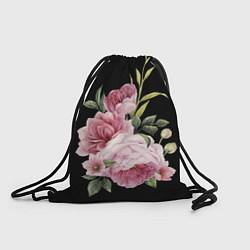 Рюкзак-мешок Пионы на чёрном, цвет: 3D-принт