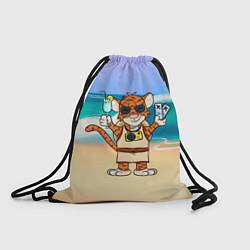 Рюкзак-мешок Тигр в отпуске на новый год на море, цвет: 3D-принт