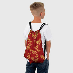 Рюкзак-мешок Золотые веточки на ярко красном фоне, цвет: 3D-принт — фото 2