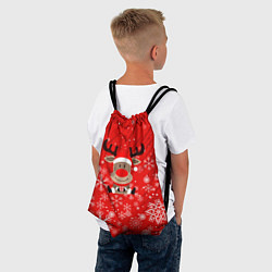 Рюкзак-мешок Снежинки летящие и Олень с подарком, цвет: 3D-принт — фото 2