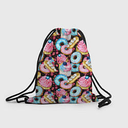Рюкзак-мешок Узор из сладостей на черном фоне, цвет: 3D-принт