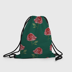 Рюкзак-мешок Ярко красные розы на темно-зеленом фоне, цвет: 3D-принт