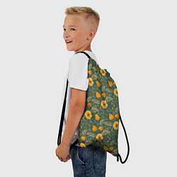 Рюкзак-мешок Желтые цветочки и листья, цвет: 3D-принт — фото 2
