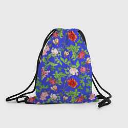 Рюкзак-мешок Цветочки - синий фон - паттерн, цвет: 3D-принт