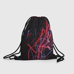 Рюкзак-мешок Неоновые лучи в абстракции - Красный и синий, цвет: 3D-принт