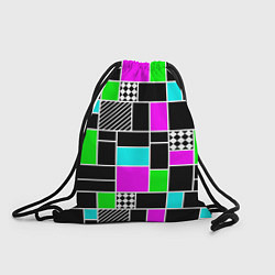 Рюкзак-мешок Неоновый геометрический узор на черном, цвет: 3D-принт