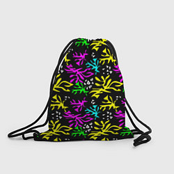 Рюкзак-мешок Неоновый абстрактный узор на черном фоне, цвет: 3D-принт
