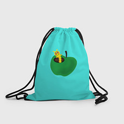 Рюкзак-мешок Зеленое яблоко с червяком, цвет: 3D-принт