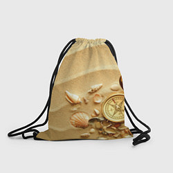 Рюкзак-мешок Композиция из ракушек и компаса на песке, цвет: 3D-принт