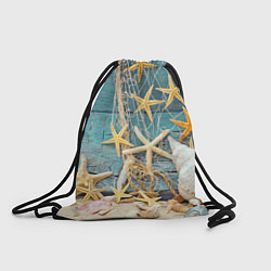 Рюкзак-мешок Натюрморт из сети, морских звёзд и ракушек - лето, цвет: 3D-принт