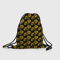 Рюкзак-мешок Хохломская роспись цветы на чёрном фоне, цвет: 3D-принт