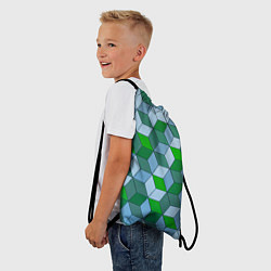 Рюкзак-мешок Зелёные и серые абстрактные кубы с оптической иллю, цвет: 3D-принт — фото 2