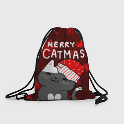 Рюкзак-мешок Новогодние снежинк и котик в шапочке, цвет: 3D-принт