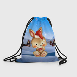 Рюкзак-мешок Зайчик в новогоднем колпаке, цвет: 3D-принт
