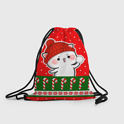 Рюкзак-мешок Белый котик - играет в снежки, цвет: 3D-принт