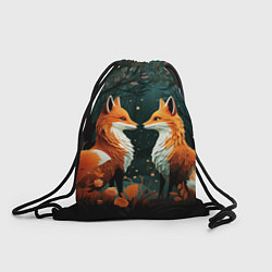 Рюкзак-мешок Две лисоньки в стиле Folk Art, цвет: 3D-принт