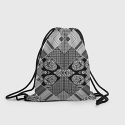 Рюкзак-мешок Черно белый этнический лоскутный узор, цвет: 3D-принт