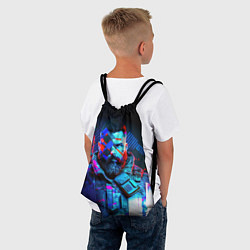 Рюкзак-мешок Неоновый воин в стиле киберпанк, цвет: 3D-принт — фото 2