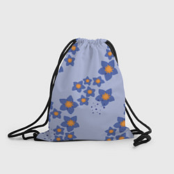 Рюкзак-мешок Узор из синих цветов на сиреневом фоне, цвет: 3D-принт