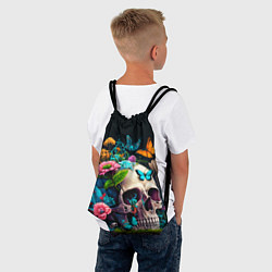 Рюкзак-мешок Цветочный череп, цвет: 3D-принт — фото 2
