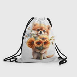 Рюкзак-мешок Милый щенок с подсолнухами и ромашками, цвет: 3D-принт