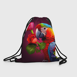 Рюкзак-мешок Попугай ара с цветами, цвет: 3D-принт