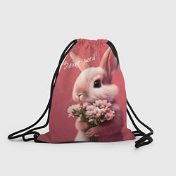 Рюкзак-мешок Розовый заяц с цветами, цвет: 3D-принт