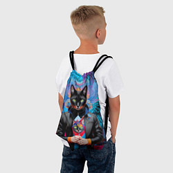 Рюкзак-мешок Чёрная модница кошка - нейросеть, цвет: 3D-принт — фото 2